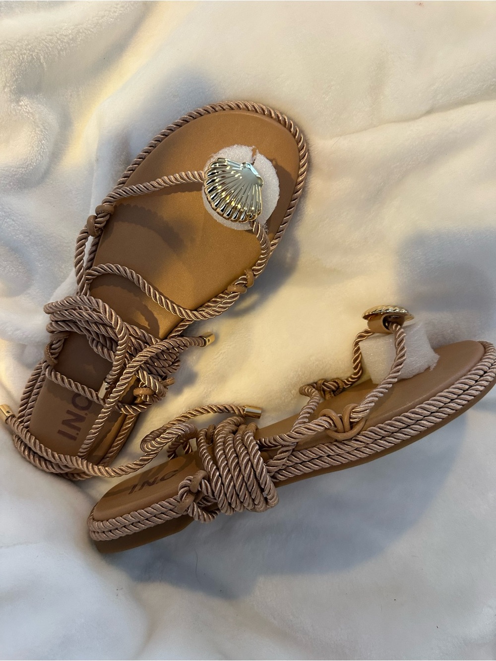 INC Tan Rope Sandals with Shell Accent (9) NEW!